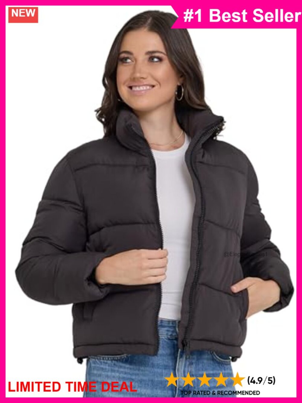 Cropped Puffer Jacket Quilted Hooded Winter Coat for Women